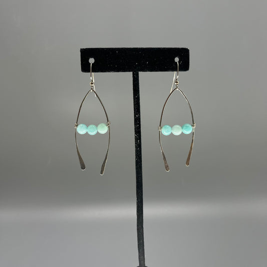 Sterling Silver Wishbone Earrings with Peruvian Amazonite