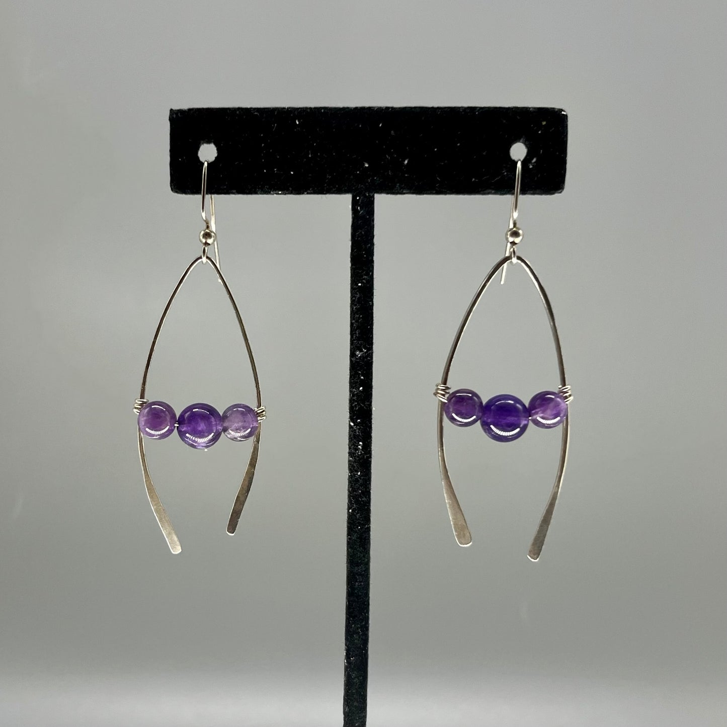 Sterling Silver Wishbone Earrings with Amethyst