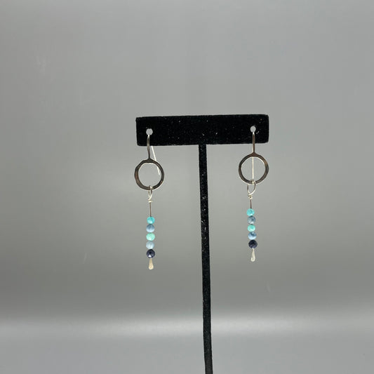 Sterling Silver Earrings, Amazonite, Aquamarine, & Sapphire Halo Dangle Earrings