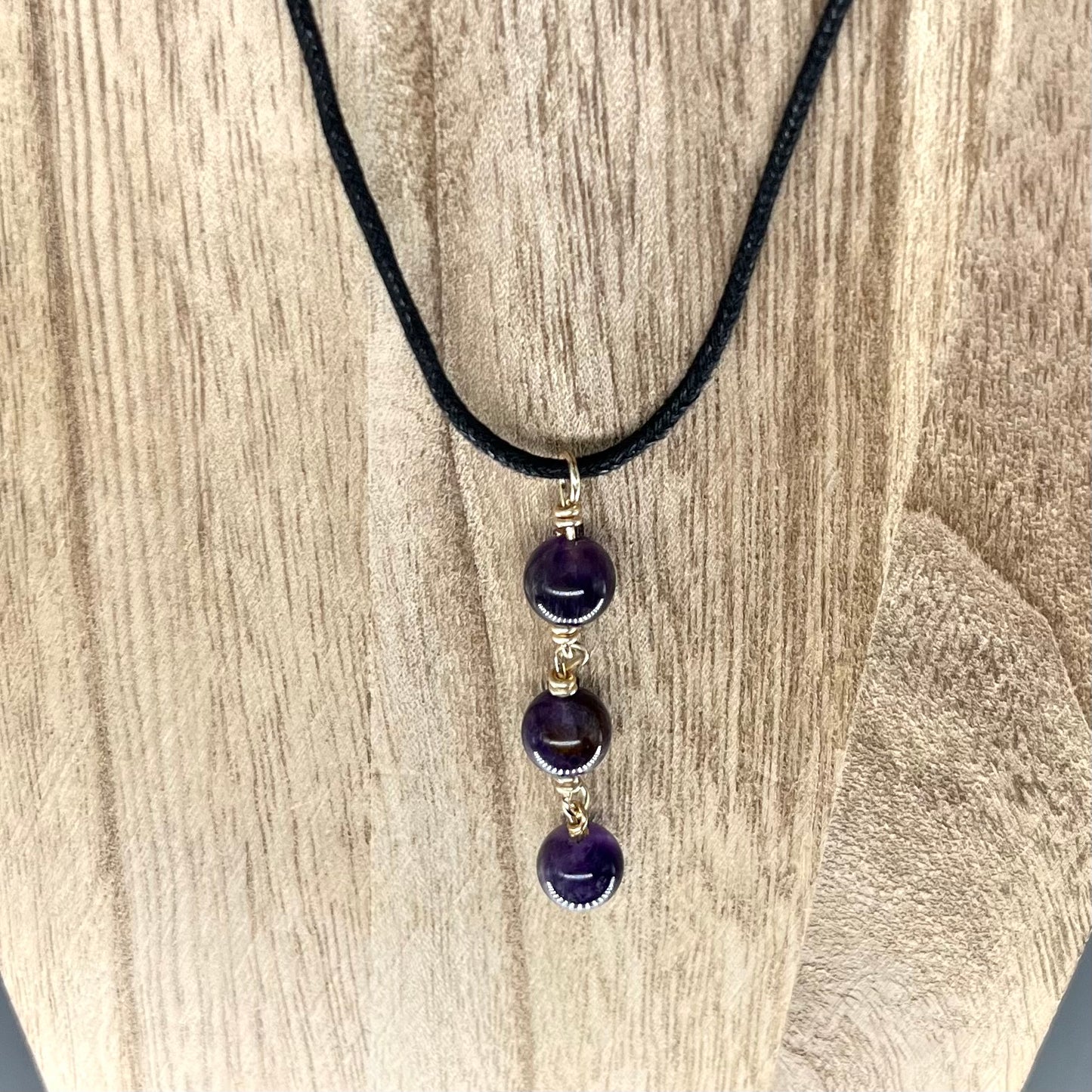 Amethyst Necklace on an Adjustable Black Cotton Cord