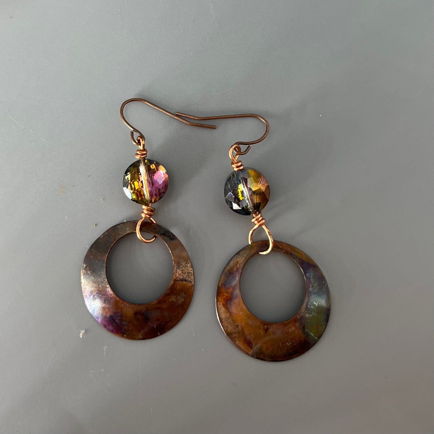Copper Halo Earrings Flame Painted: Glass