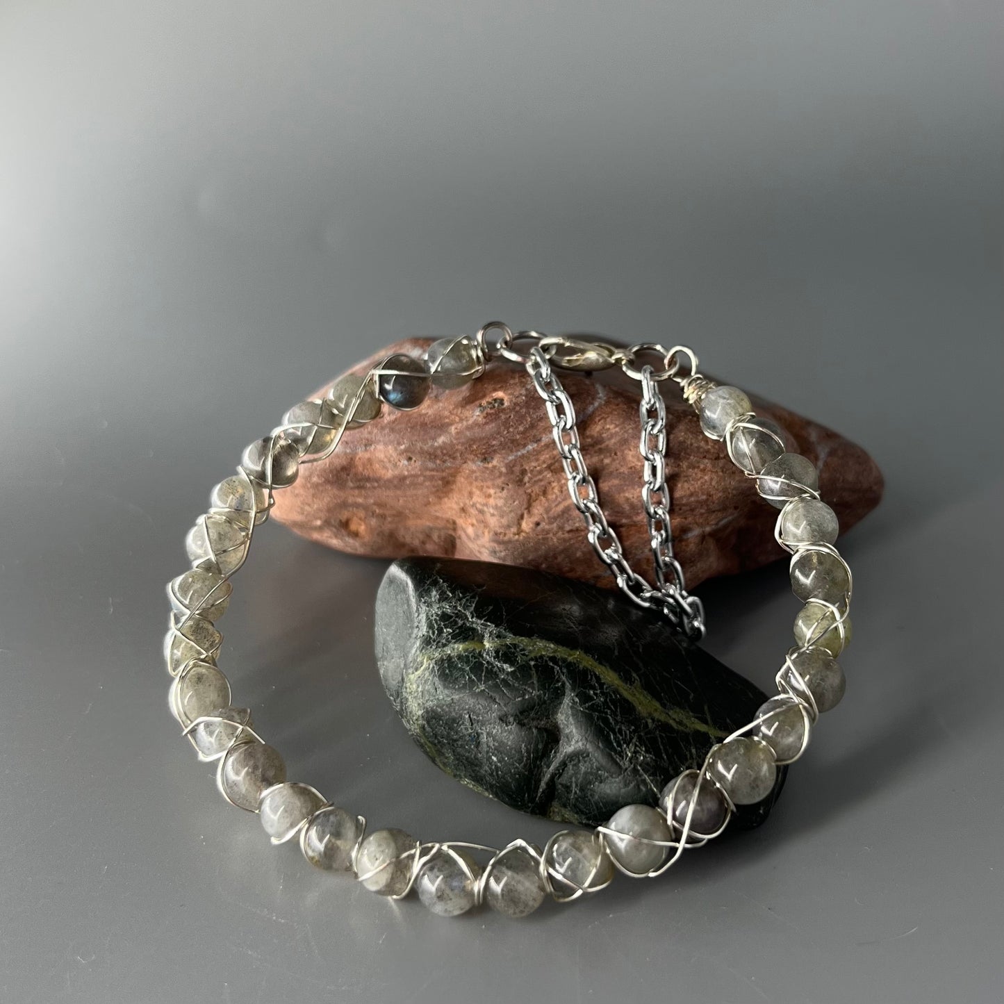 Verdandi Bracelet Woven Silver Wire Choice of Stone (6mm)
